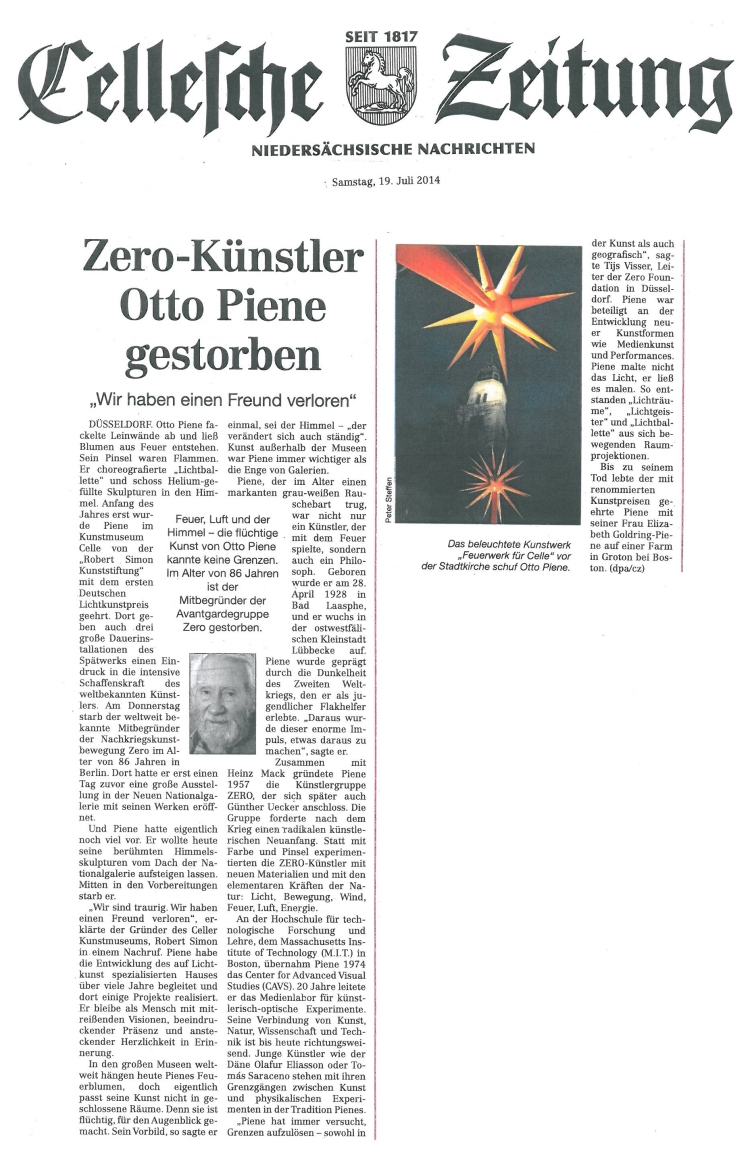Zero-Künstler Otto Pine gestorben - Cellesche Zeitung, 19.07.2014