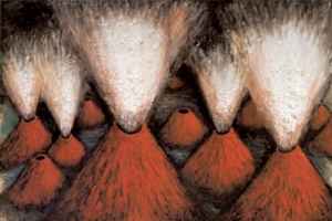 Joachim Kettel (*1955) Vulkanische Landschaft, 1986 Diptychon Wachs, Spachtelmasse, Enkaustik, Öl auf Leinwand